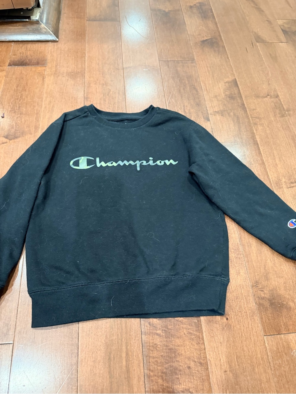 Champion Black Crewneck Sweatshirt with Olive Green Logo